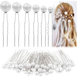 Hengxinchen Pack of 50 Wedding Hair Accessories with Pearls U-shaped, U Shape Bridal Hair Accessories with Pearls in Gold, Wedding Hair Pins with Pearls Small for Bridal Hairstyles and Bridesmaid