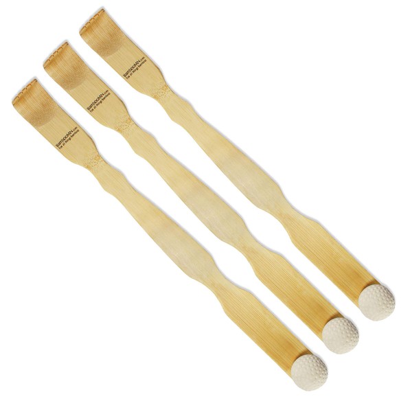 BambooMN 17 Inch Bamboo Wooden Back Scratchers Bongers for Itchy Stress Relief, 3 Pieces