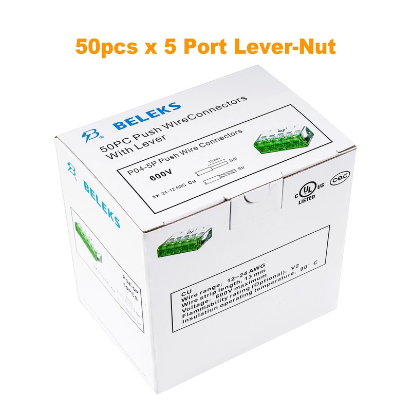 BELEKS Lever Nuts 12-24 AWG 5 Conductor Compact Wire Connectors,