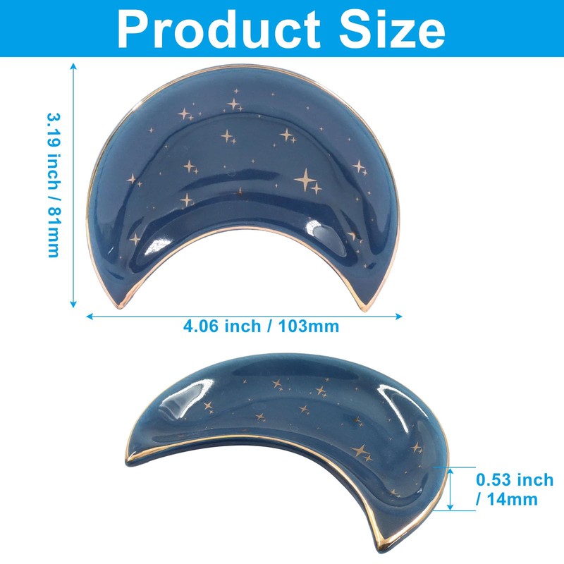 2 Pack 4 x 3.2 Inch Moon Trinket Tray, Ceramic