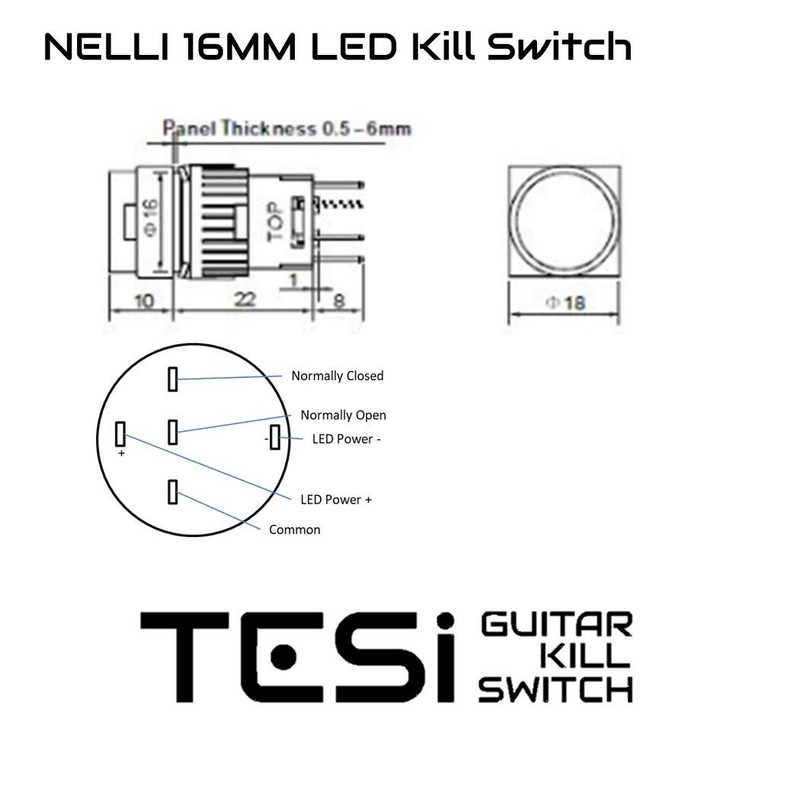 Tesi Switch 16MM Momentary LED Push Button Guitar Kill Switch
