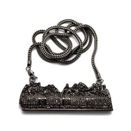 NYFASHION101 The Last Supper Sculpted Pendant w/ 4mm 36" Franco Chain Necklace, Hematite-Tone
