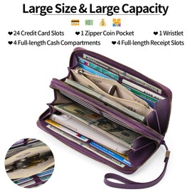 GAEKEAO Wallet for Women Clutch RFID Blocking Leather Wristlet Purse Large Capacity Credit Card Holder with Grip Hand Strap