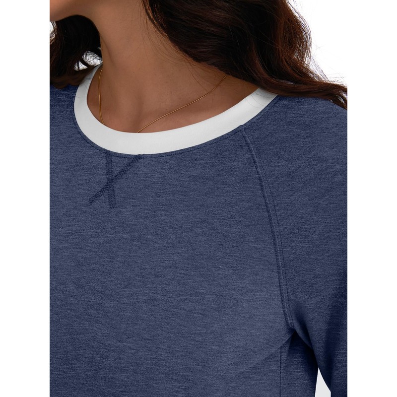 AUTOMET Womens Long Sleeve Shirts Color Block Casual Dressy Crewneck