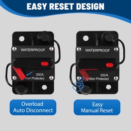 Ozikutech 300 Amp Circuit Breaker DC 12V-48V for Trolling Motor Marine Boat Battery Solar System RV Truck Audio - Manual Reset & Waterproof