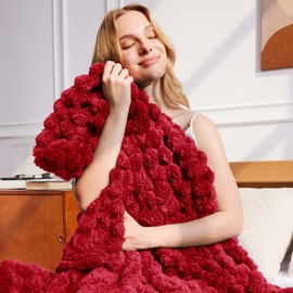 Whale Flotilla Throw Blanket for Couch with Expanded 3D-Jacquard Pattern, Fuzzy Soft Cozy Exquisite Blankets or All Season, Warm and Fluffy, 130X150 CM, Red