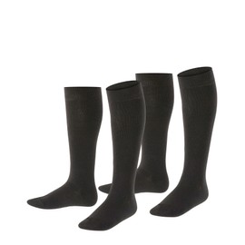 ESPRIT Unisex Kids Foot Logo Multipack K Kh Cotton Long Plain 2 Pairs Knee-High Socks, Black 3000, 6-8.5