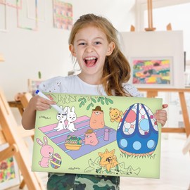 Todos Aman Restickable 305x30.5 cm No Mess Sticky DIY Coloring Drawing Paper Roll, Gift for Ages 3, 4, 5, 6, Fun Relaxing Therapeutic Activity for Toddlers, Kids, Adults (Easter + Bunny Goes Traveling, 2-Pack)