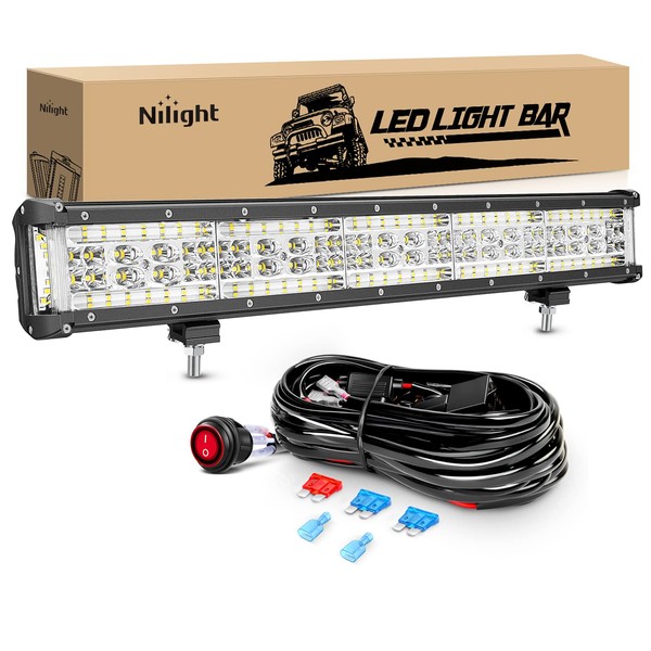Nilight 22 Inch Side Shooter LED Light Bar Quadruple Row Spot Flood Combo Lights w/Wiring Kit for Fog Light Driving Light Work Light on Truck SUV ATV UTV Jeep, 2 Years Warranty