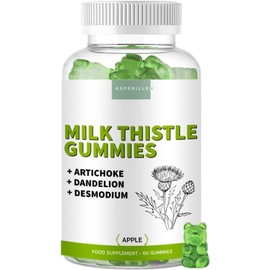 Milk Thistle Gummy Bears for Liver Detoxification with Artichoke, Dandelion and Desmodium - High Dose with 80% Silymarin - Vegan Milk Thistle Gummies - Apple Flavour - 60 Units
