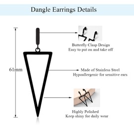 Long Dangle Earrings for Women, Geometric Triangle Drop Earrings, Hypoallergenic Stainless Steel Earrings, Trendy Statement Earrings Jewelry for Birthday Christmas