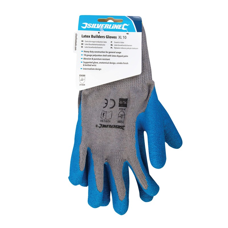Silverline Latex Builders Gloves, Size XL / 10
