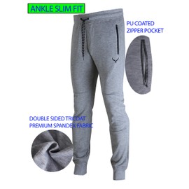 Screenshot Sports-A4050 Mens Premium Spandex Stretch Lightweight Tech Fleece Pants - Athletic Jogger Fitness Workout Gym Zipper Pockets Sweatpants-H.Grey-Large