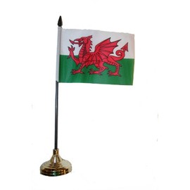 Wales Small 4 X 6 Inch Mini Country Stick Flag Banner with GOLD STAND on a 10 Inch Plastic Pole .. New