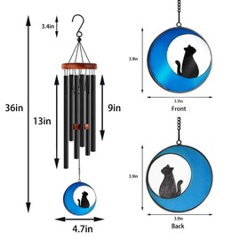 Mibetsi Sympathy Wind Chimes Outdoor,Sympathy Gifts for Lost a Cat, Pet Loss Gifts,Black,36 Inches