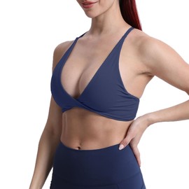 Aoxjox - brasier deportivo para mujer, sin espalda, acolchado de Sienna de bajo impacto, para yoga, sin mangas, marino, M