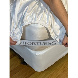 Effortless Bedding Fitted Bottom Sheet with New Elastic Grip 4 Corner Straps for Adjustable Beds 100% Certified Egyptian Cotton (Extra Long Staple) 500 TC Sateen Weave (White, Twin)