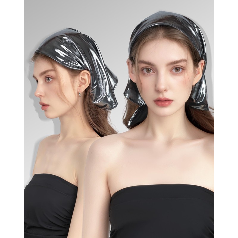 JENSVOIR Head Scarf for Women - Glossy Silver Metallic Shiny
