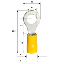 WeltiesSmartTools 20 Insulated Ring Cable Lugs M4 Yellow Insulated Crimp Connectors Ring Crimp Connector Partially Insulated for 4-6 mm² Cable for Car and Electrical Devices