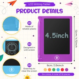Nezyo 16 Pieces 4.5 Inch Mini LCD Writing Tablet for Kids Electronic Doodle Board Colorful Drawing Tablet Bulk Erasable Writing Pad Reusable Learning Gift for Girls Boys Party Favor(White)