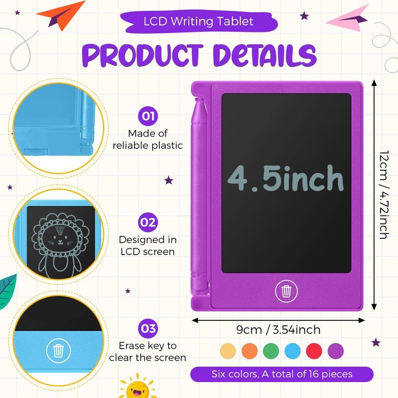 Nezyo 16 Pieces 4.5 Inch Mini LCD Writing Tablet for