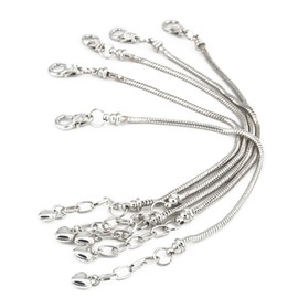 Yeshan 5pcs Women Silver Plated Snake Chain Charm Bracelet Starter with Classic Bead Lobster Clasp Fits All Chamilia Troll Biagi Beads,7 inch