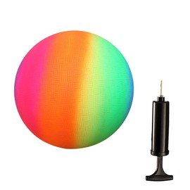 PVC Rainbow Playground Balls, Rainbow Sport Balls for Kids Adult，Gym for Indoor and Outdoor Games with Hand Pump，Kickball Football Softball Kids Ball Exercises，Rubber Bouncy Inflatable Balls