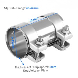 DOCAS 2pcs Diameter 45 mm x 95 mm Length Double Clamp Exhaust Clamp Stainless Steel Pipe Connector Universal Exhaust System