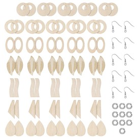 NYCEMAKEUP 70 Pcs/Set Unfinished Wooden Earrings Blanks Jewelry Pendants Making Crafts With Ear Hooks Opening Earrings Silver