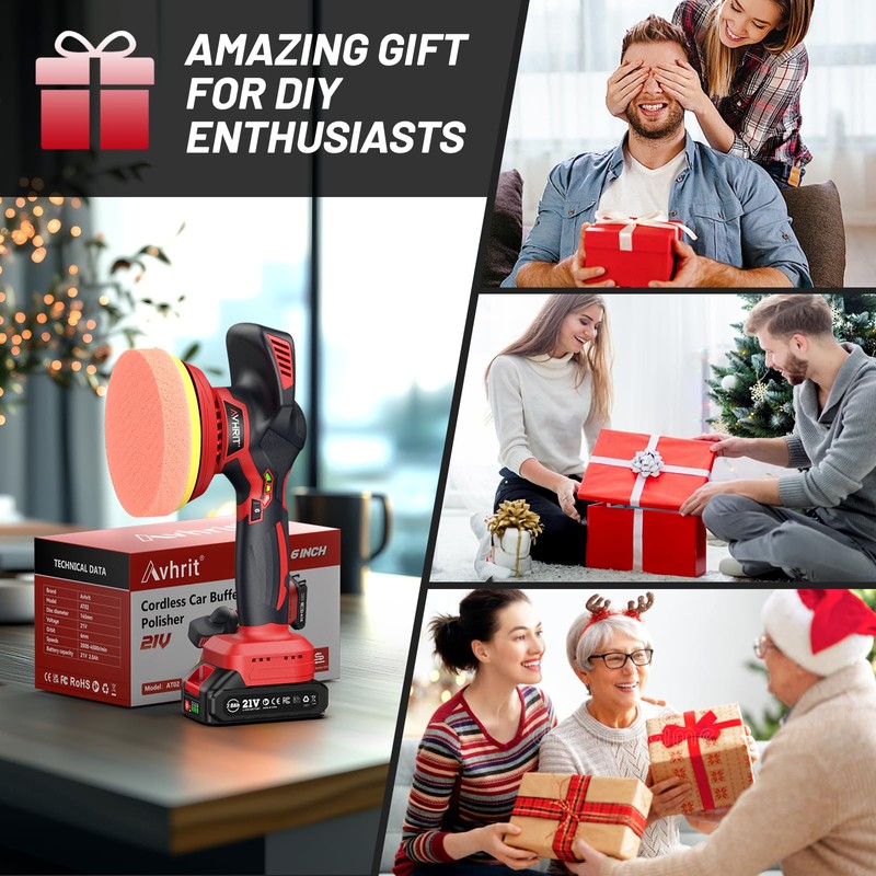 Avhrit Cordless Car Buffer Polisher kit w/ 2x2000mAh 21V Batteries,