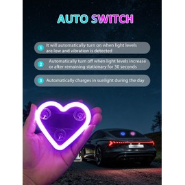 Car LED Ambient Light - Solar-Powered Heart-Shaped LED Neon Light, Wiring Free, Switchable Modes, Romantic Mood Decoration, Interior Atmosphere Lamps for Car (MHD - Pink)