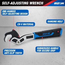 Rizom Self Adjusting Wrench, 8” and 12” Pipe Wrench, 2-Piece Self Adjustable Wrench Set with 3/8 to 1-3/4 inch Jaw Open
