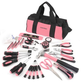 COMOWARE 218 Pcs Pink Home Tool Kit, Basic Household Hand Tool Set with Bag, Ladies Hand Tool Kit Women Home Repairing Tool Kit for Home Maintenance Daily Use Homework DIY