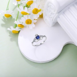 FYBIOD 10K 14K 18K Gold Celtic Knot Sapphire Claddagh Ring for Women Irish Heart Sapphire Claddagh Ring Promise Ring for Her Wife Size 8