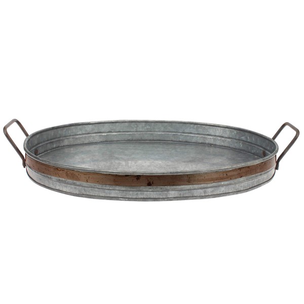 Stonebriar Rustic Galvanized Serving Tray with Rust Trim and Metal Handles, MEDIUM, Gray