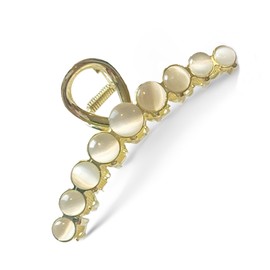 KEMMINTVN Gold Claw Clip with Opal Beads, Metal Hair Clip for Thick Hair, Elegant Curved Hair Accessory for Women, Daily Use, Party, Wedding, Bridal Styling, Secure Hold