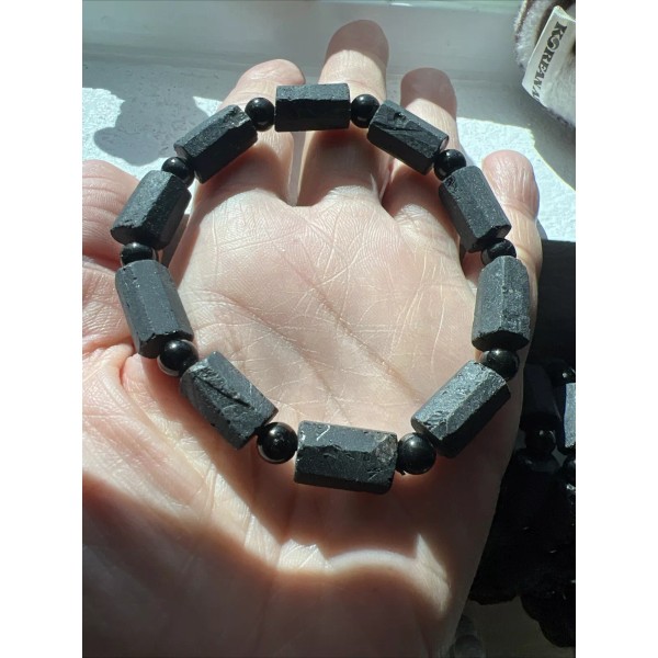 100% Natural Stone Raw Black Tourmaline Charka Bracelet Crystal Stretch
