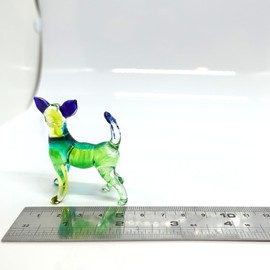 Sansukjai Chihuahua Miniature Tiny Figurines Hand Blown Glass Art Animals Collectible Dog-Lover Gift Home Décor (Green Blue)