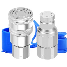 Cplbrb 3/8’’ NPT Flat Face Hydraulic Quick Connect Couplers/Couplings with Dust Caps, The Universal Bobcat Flat Face Quick Connect Fittings with with 3/8’’ Body ISO 16028 Standard