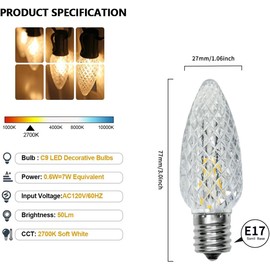EMYMLITE 50 Pack LED C9 Christmas Light Bulbs, Shatterproof & Waterproof C9 LED Christmas Replacement Bulbs, 2700K Warm White Christmas Decor for Indoor & Outdoor Use, E17 Base Holiday Decoration