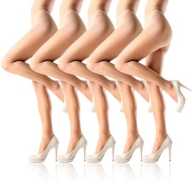 Invalidism 5 Pairs Women's Sheer Tights, Comfortable Sheer Tights for Women, Women's Tight High Waist with Reinforced Toes Suitable for Daily All Occasions(Nude)