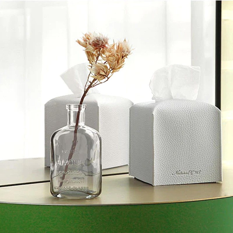 MUNSKT PU Leather Square Tissue Box, Modern White 5"X5"X5" Cube