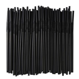 ALINK 200 PCS Flexible Black Plastic Drinking Straws, 10.3 Inches Extra Long Disposable Extendable Bendy Party Fancy Straws