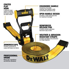 DEWALT DXBC10000F Black/Yellow 2" x 27' Ratchet Tie Down Strap with Flat Hook - Heavy-Duty Cargo Securing (10,000 lb Break Strength)