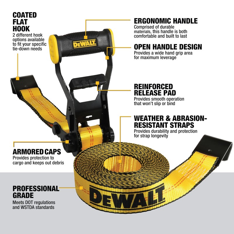 DEWALT DXBC10000F Black/Yellow 2" x 27' Ratchet Tie Down Strap