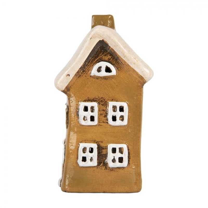 Keramik Teelichthaus, Ockerbraun, Windlicht Dekoration für Herbst und Weihnachten, Verschiedene