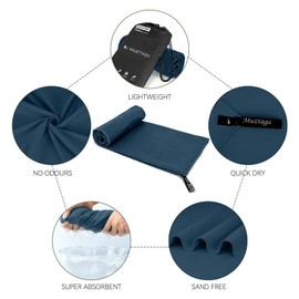 Muztaga Microfiber Beach Towel-Perfect for Travel, Sports, Camping, Swimming, Yoga, Gym- Quick Dry, Sand Free, Compact, Lightweight, Absorbent (Navy Blue,Small(101x50cm, 40x20”))
