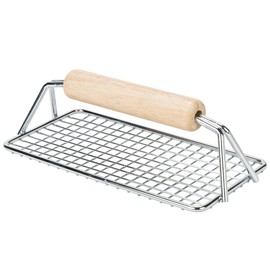 AME D'ESSENCE (1-PC) Bacon Press Chrome Plated Wire Light Weight Medium Size 8 x 4 w/Wooden Handle