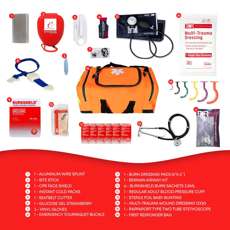 First Responder Trauma First Aid Kit Bag – Fully Stocked