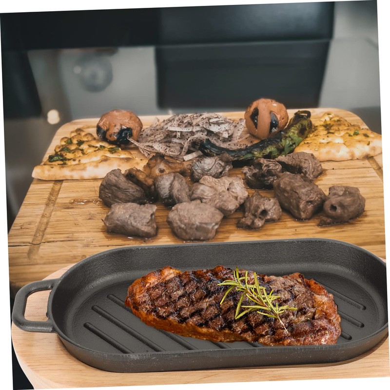 Gatuida 1 Set Cast Iron Griddle Plate Teppanyaki Steak Dish